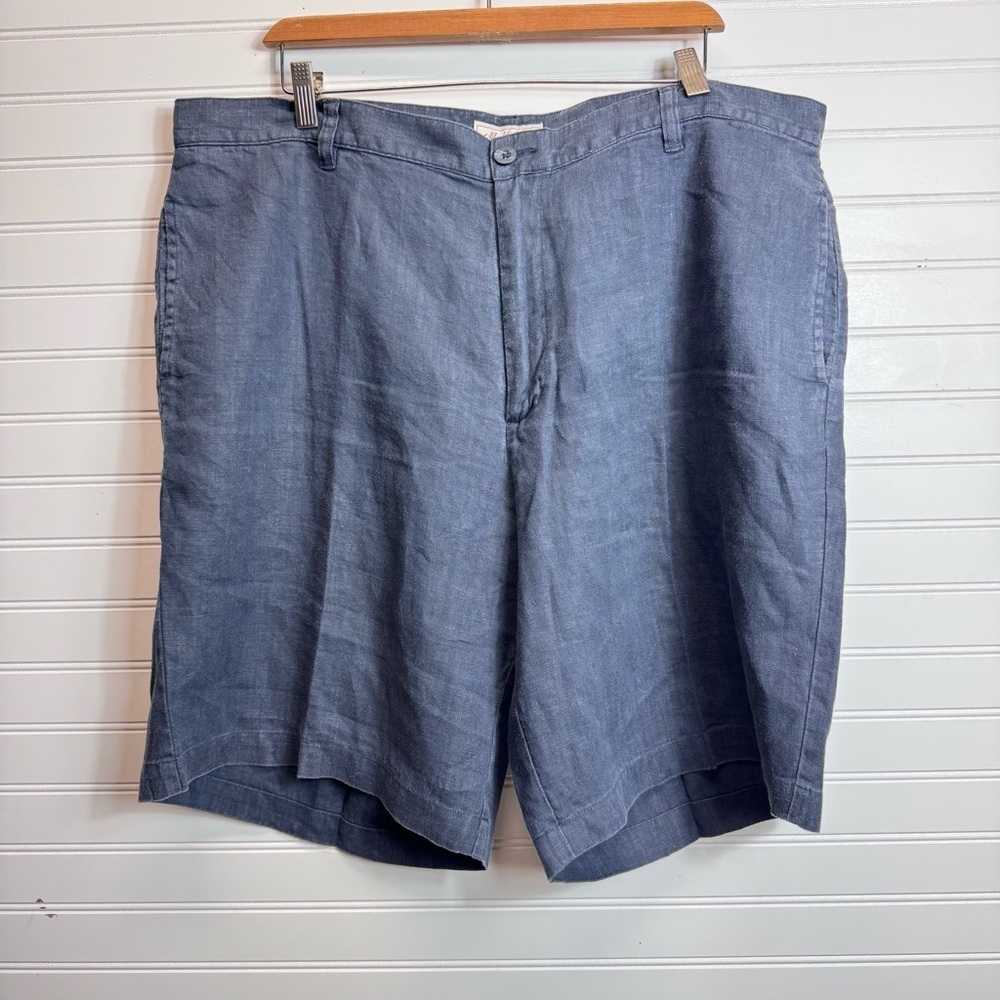Madda Fella Men's 100% Linen Shorts Navy Blue  Pockets Logo Size 40 Inseam 9”